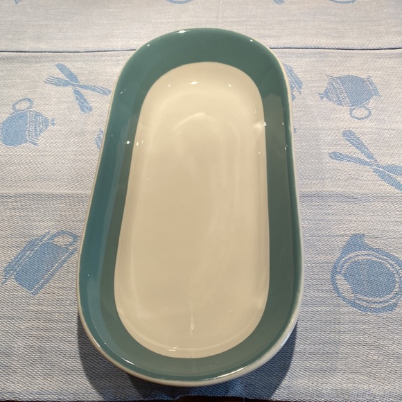 12 inch by 5 3/4 inch China tray. 2 inches deep. White with turquoise accent. - Picture 4 of 4